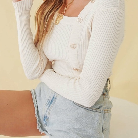 Rib Knit Button Detail Long Sleeve Top - Picture 3 of 14